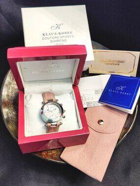 Klaus Kobec Women's Diamond Stainless Steel Chronograph Sports Watch in Pink EUC